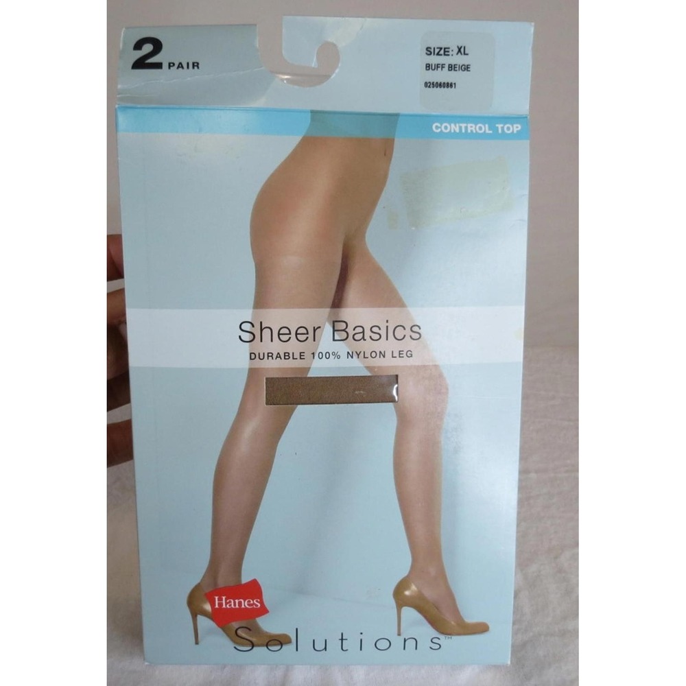 Hanes Sheer Basics XL Buff Beige Nylon Pantyhose 2 Pair 5'4" to 5'11" 175-205lbs